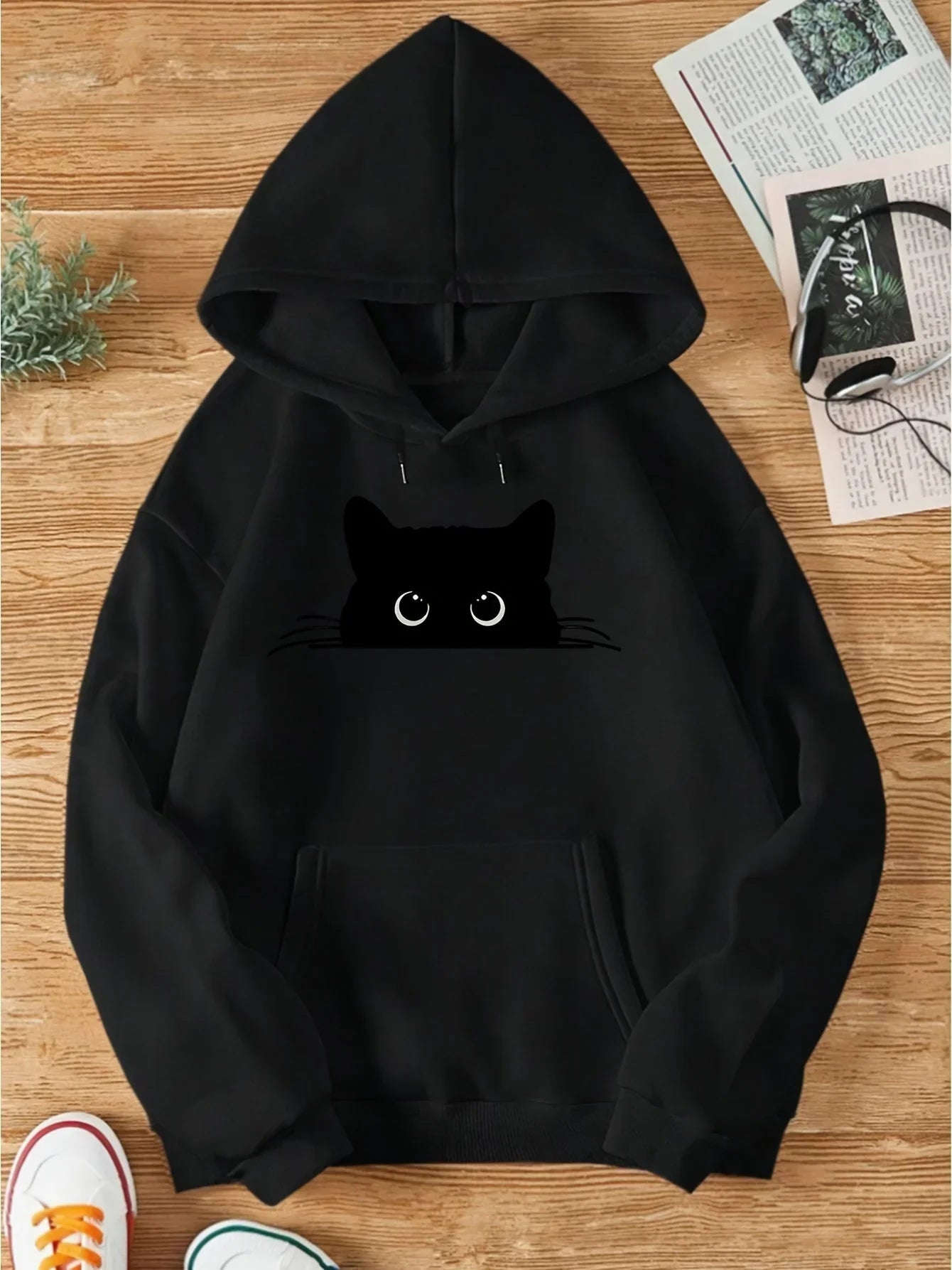 Bella - hoodie mit katzenprint und kapuze