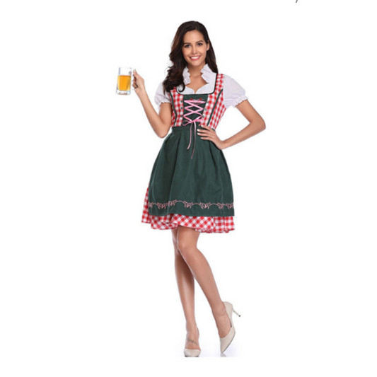 Everest | dirndl kleid mit karobordüre und miederschnürung für frauen