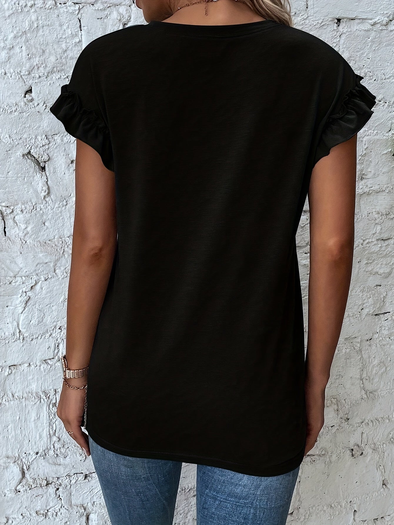 Olivgrünes T-Shirt mit Rüschen - Ella