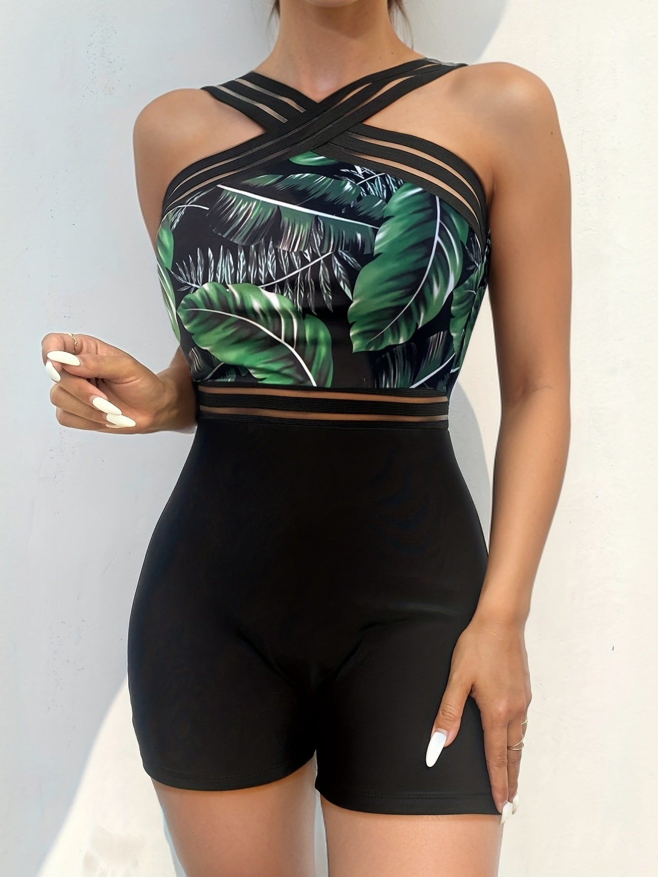 Schwarzer Tropischer Badeanzug - Marina