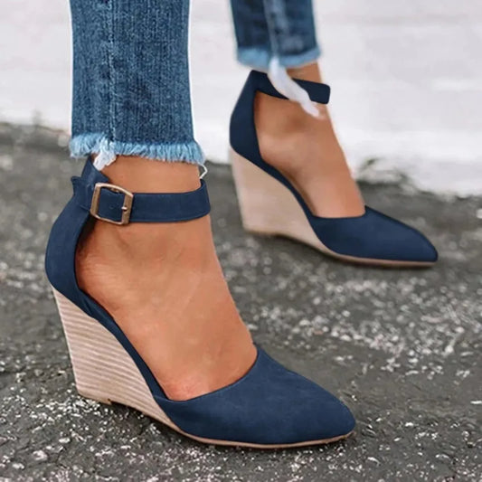 Clara - marineblaue damen-wedges