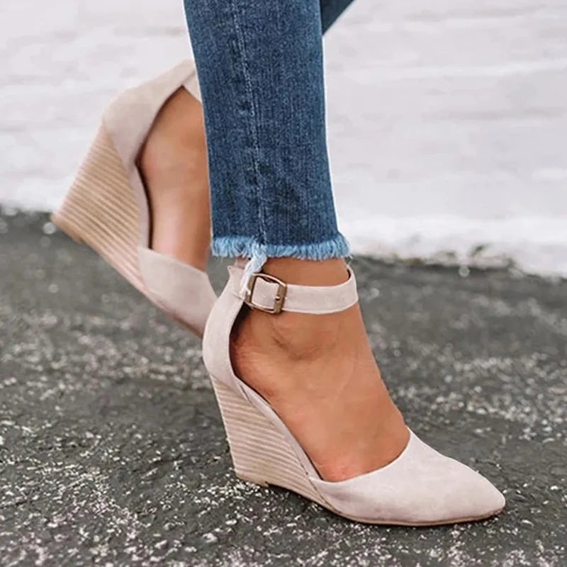 Clara - marineblaue damen-wedges