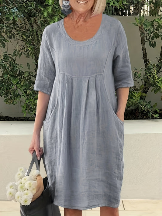 Graues Leinenkleid mit Empire-Taille – Sophia