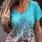 T-shirt mit v-ausschnitt, bedruckt mit floraler kunst