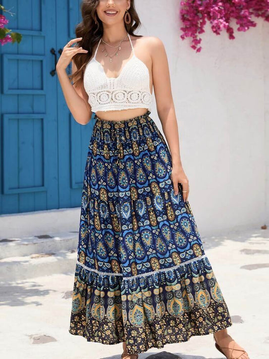 Blauer Boho-Rock Paisleymuster - Elena