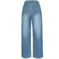 Hochgeschnittene, weite jeans mit lockerem bein – damen