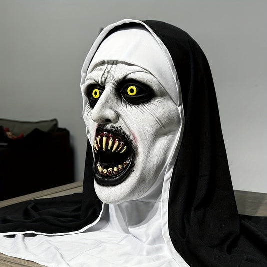 Horrormaske Schwarz und Weiß - Dämonische Nonnenmaske Halloween