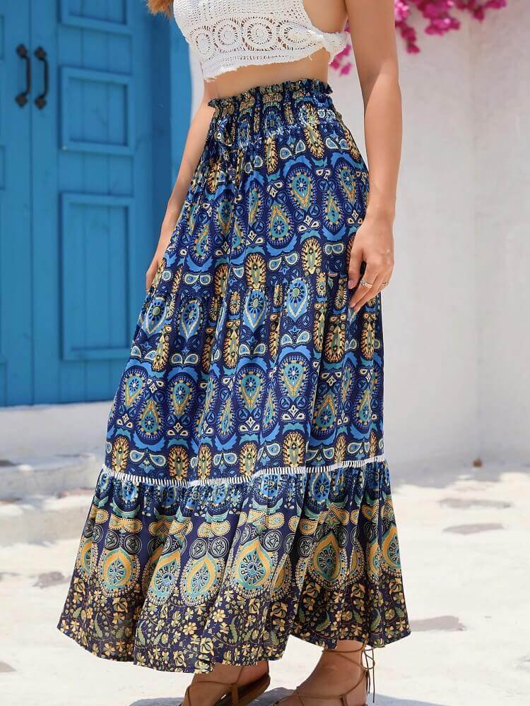 Blauer Boho-Rock Paisleymuster - Elena