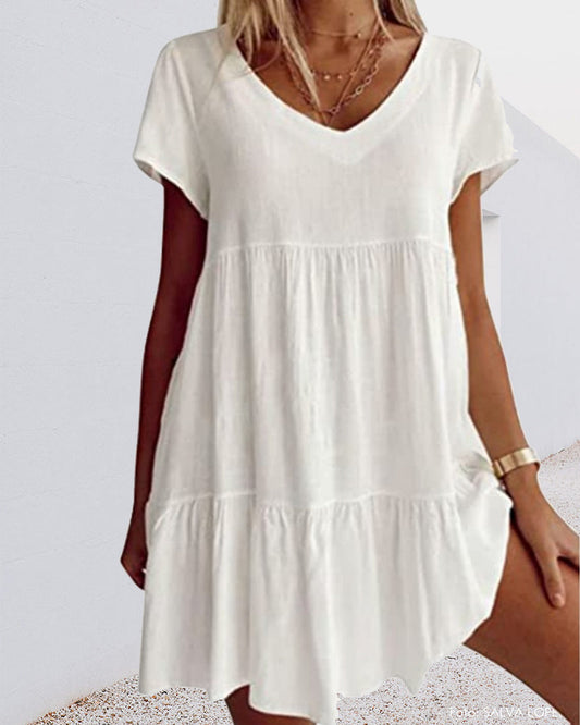 Luftiges V-Ausschnitt Sommerkleid mit Rüschendetail