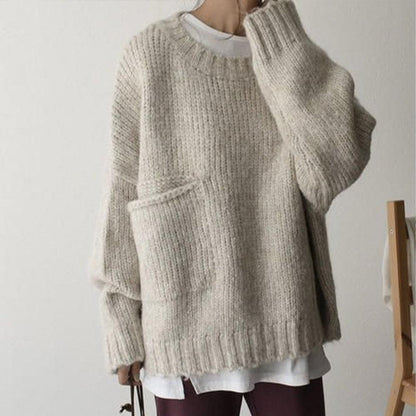 Oversize Pullover mit Tasche Damen Elfenbein – Sofia
