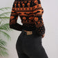 Schwarzer Halloween-Pullover mit Vintage-Muster - Rundhalsausschnitt
