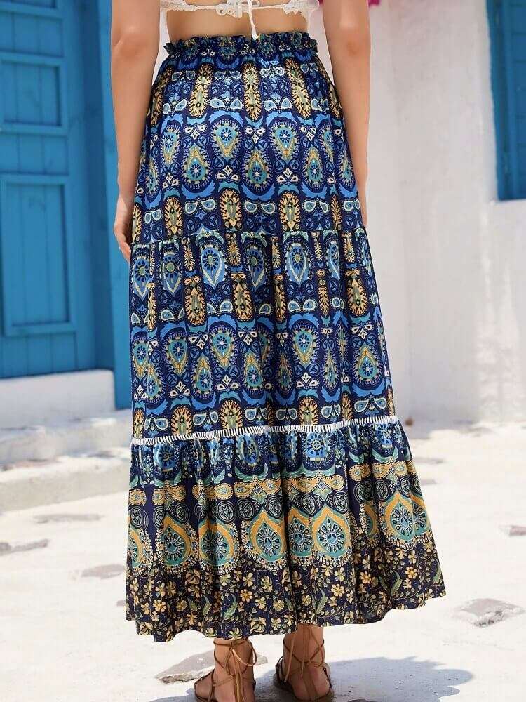 Blauer Boho-Rock Paisleymuster - Elena