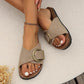 Beige-slipper - damen sandalen mit großer schnalle