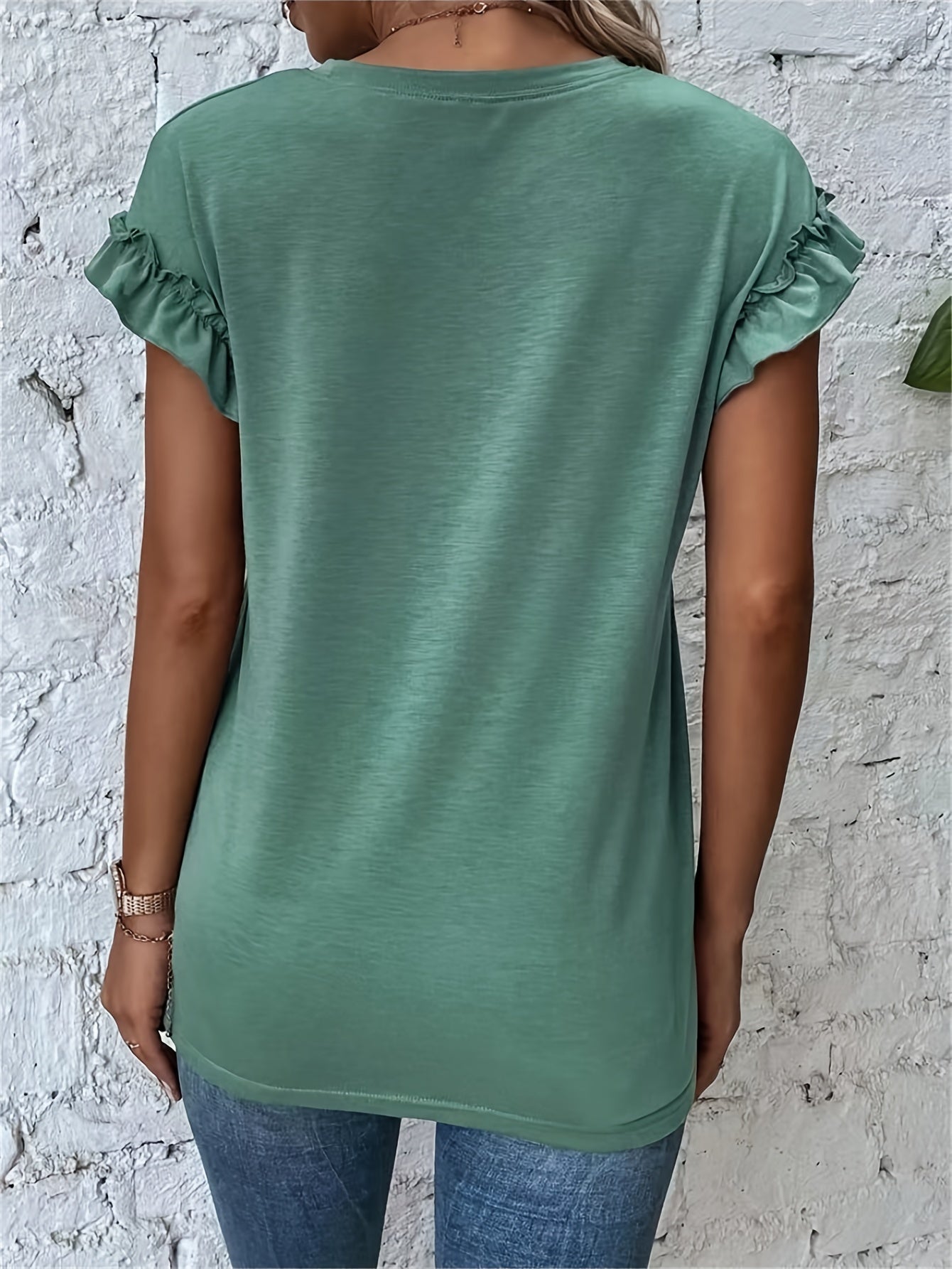 Olivgrünes T-Shirt mit Rüschen - Ella