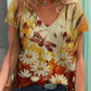 T-shirt mit v-ausschnitt malerei blumenkunst