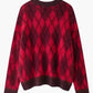 Zelda vintage-pullover aus rotem argyle-strick – damen