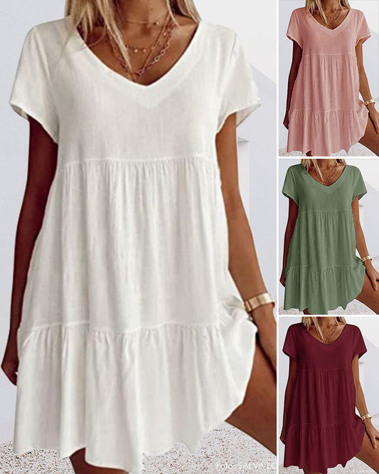 Luftiges V-Ausschnitt Sommerkleid mit Rüschendetail