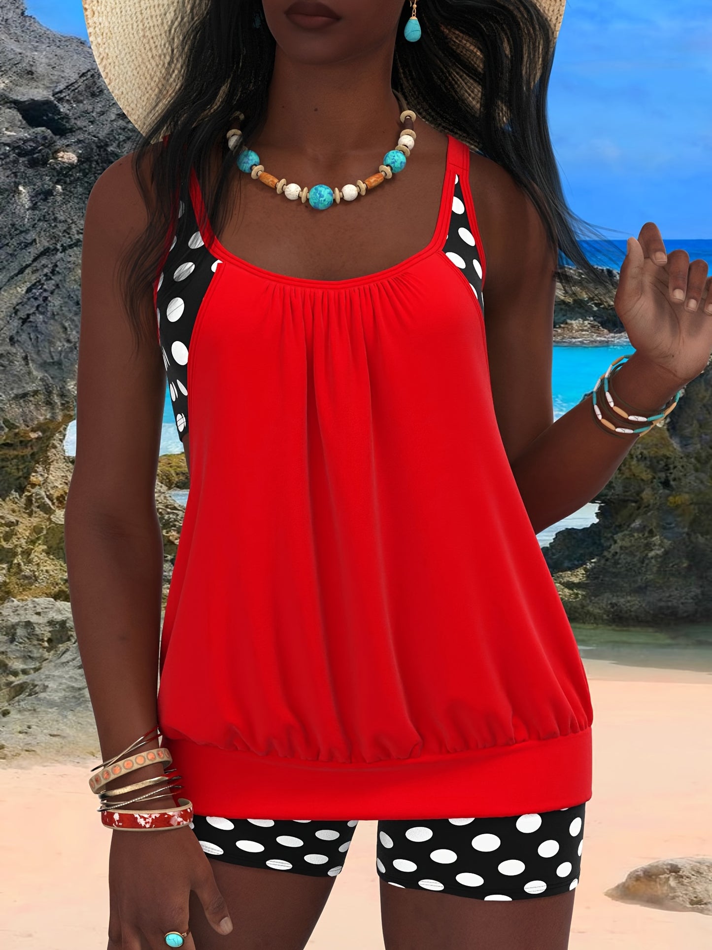 Roter Badeanzug mit Punkten - Amelie