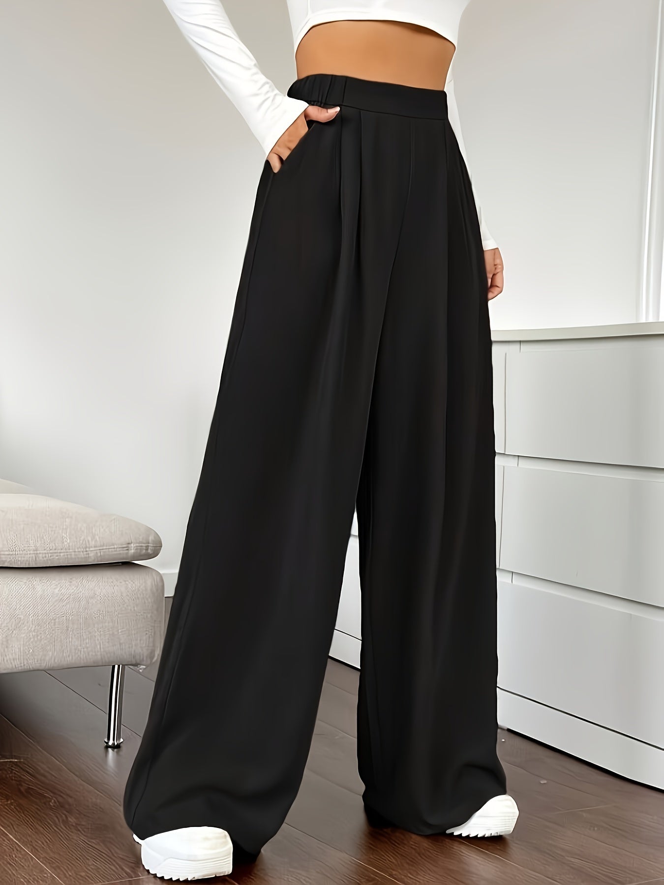Schwarze Fließende Palazzo Hose - Isabella