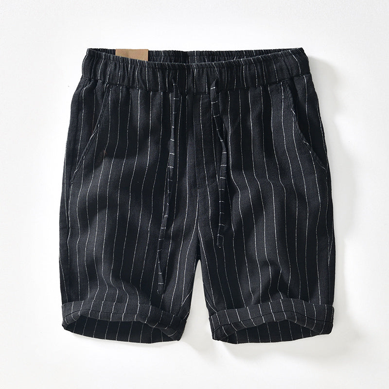 Gestreifte Leinen-Shorts Grün - Finn