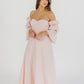 Corrine – langes Kleid mit rüschenärmeln und taschen – ballerina-pink – stoßfest