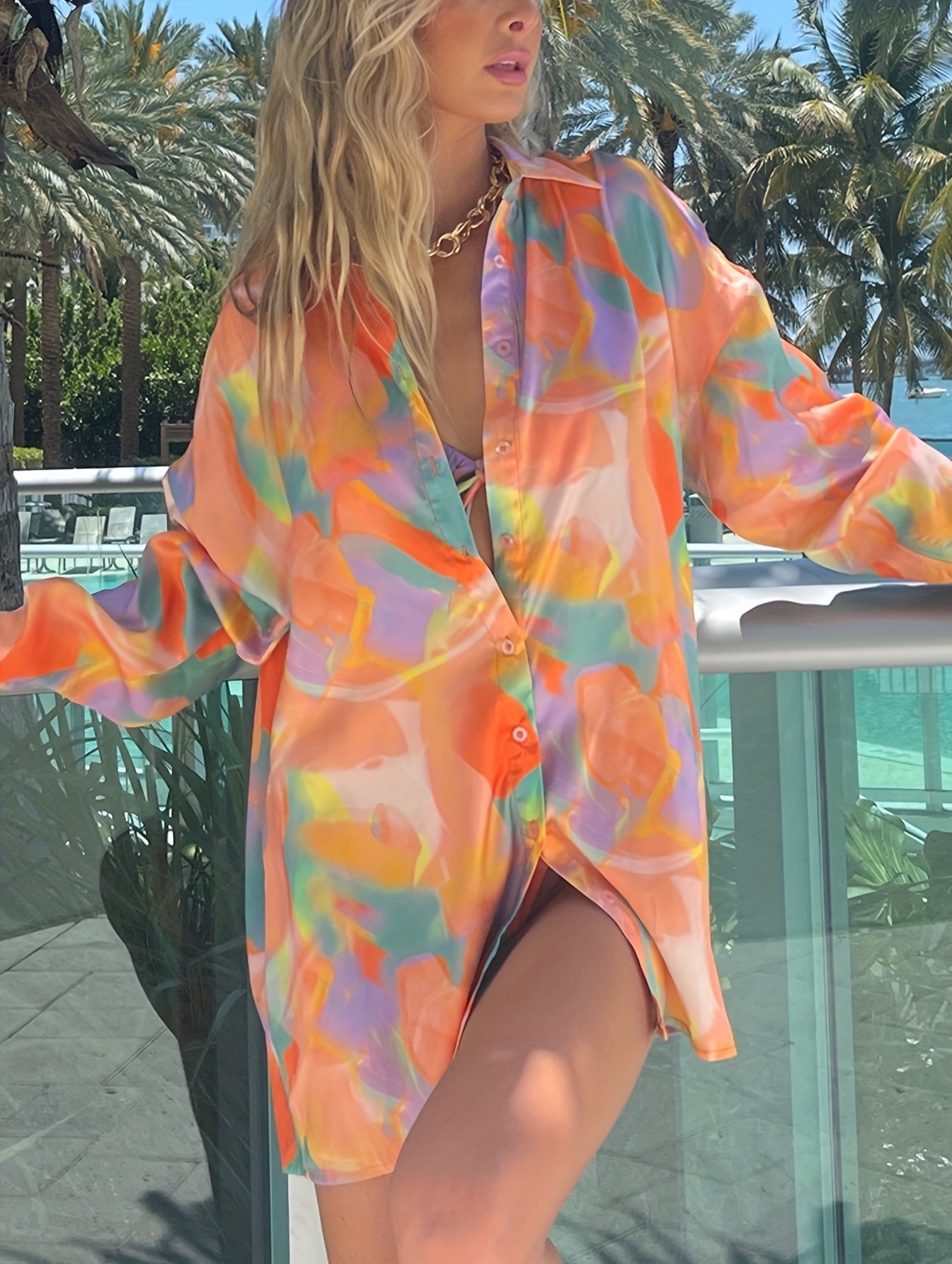 Buntes Sommerkimono-Hemd - Lila