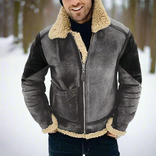 Arvid – aviatorjacke mit shearling-kragen und verstärkten ellbogen