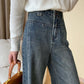 Vintage-jeans aus denim mit weitem bein und knopfleiste – damen