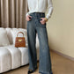 Vintage-jeans aus denim mit weitem bein und knopfleiste – damen
