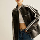 Noah schwarze lederjacke mit kontraststreifen – damen