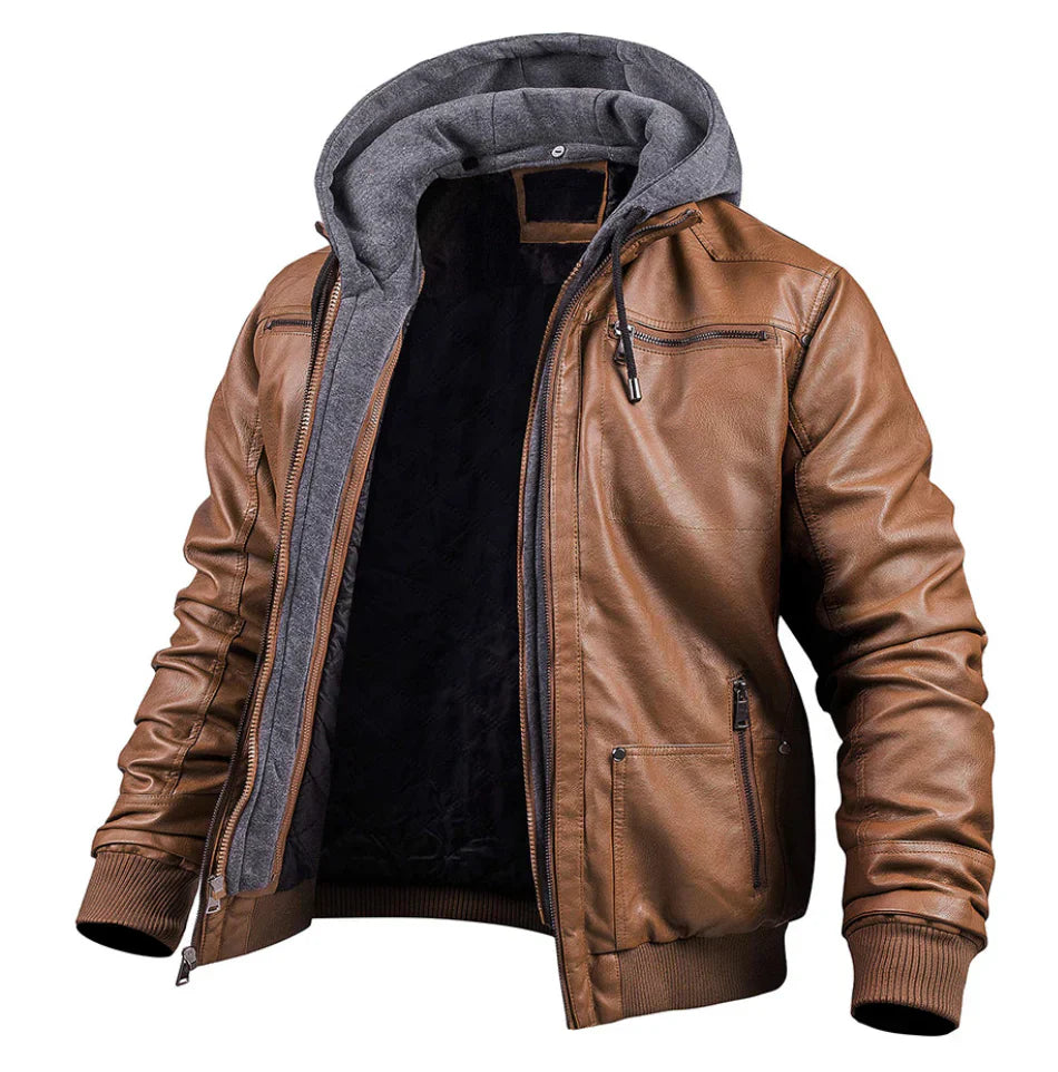 Heinrich leder-winterjacke mit hoodie – warm & robust