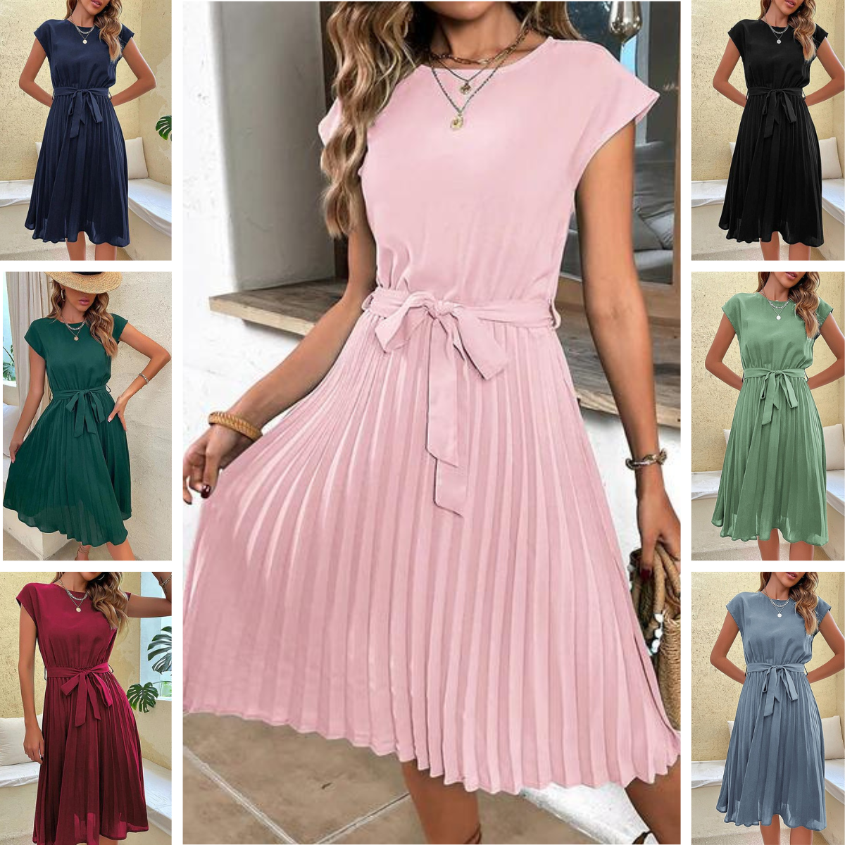 Claire - kurzärmeliges plissiertes lässiges minikleid für den sommer 2023