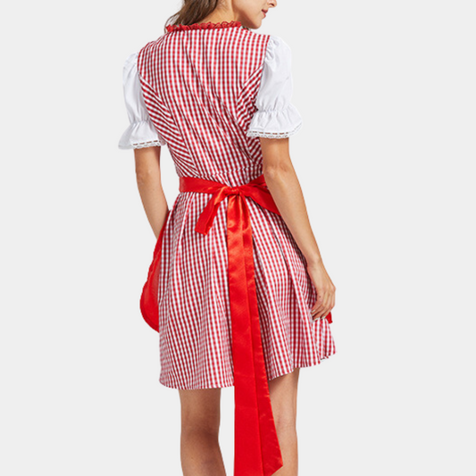 Nevaeh | dirndl kleid mit karomuster und satinschürze für frauen