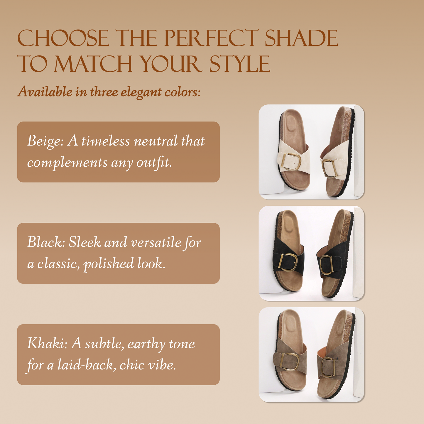 Beige-Slipper - Damen Sandalen mit Großer Schnalle