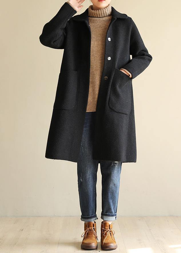 Schwarzer Baumwollmantel mit Reverskragen – Sofia