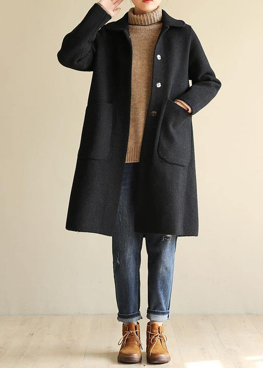 Schwarzer Baumwollmantel mit Reverskragen – Sofia