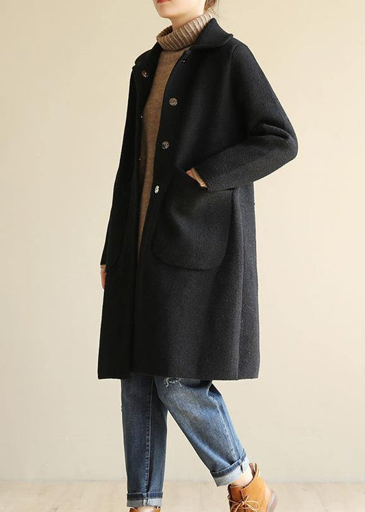 Schwarzer Baumwollmantel mit Reverskragen – Sofia