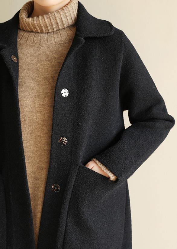 Schwarzer Baumwollmantel mit Reverskragen – Sofia