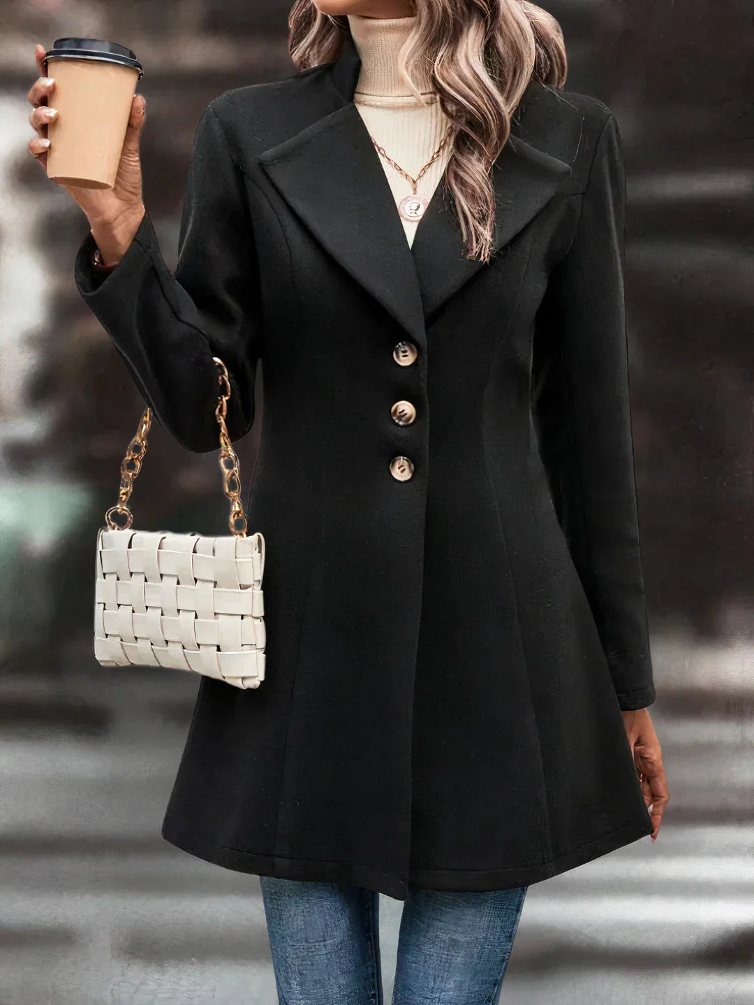 Damen mid-length longline mantel mit reverskragen – eleganter übergangsmantel