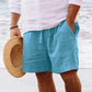 Lukas - Azurblaue Leinenshorts