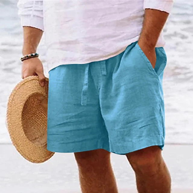 Lukas - Azurblaue Leinenshorts