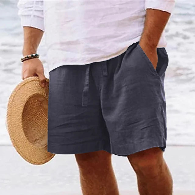 Lukas - Azurblaue Leinenshorts