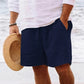 Lukas - Azurblaue Leinenshorts