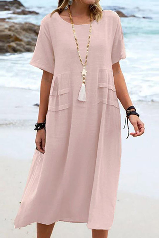 Clara - Beiges Freizeitkleid mit Taschen