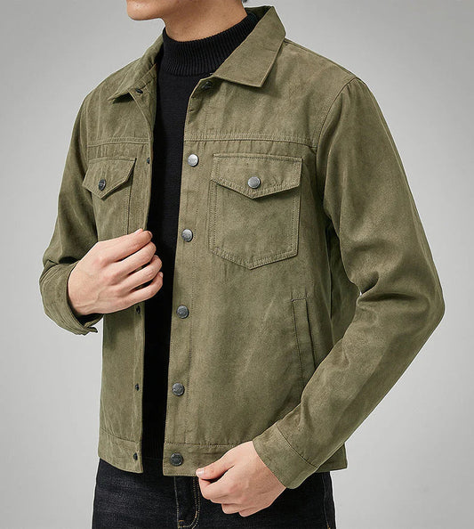 Viktor – herrenjacke aus kunst-wildleder mit knopfleiste und brusttasche