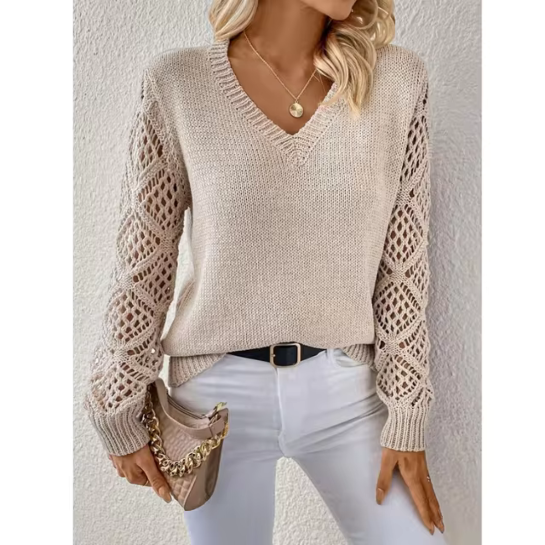 Strickpullover V-Ausschnitt Dunkelgrün - Ella