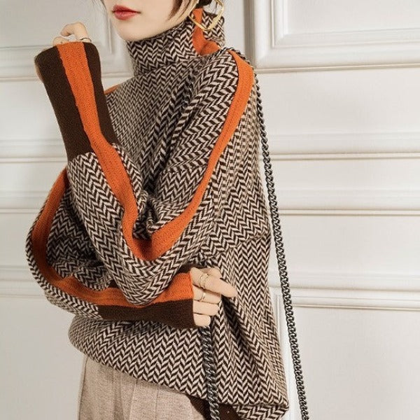 Malou – pullover mit hohem kragen und auffälligen streifen