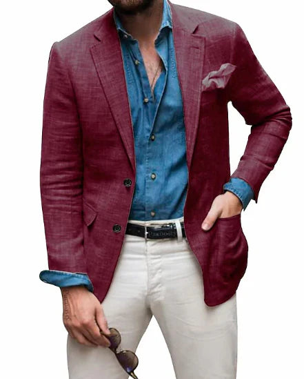 Jon - herren  leinen blazer strand hochzeit casual tailored fit solide farbe einreihig zwei knöpfe