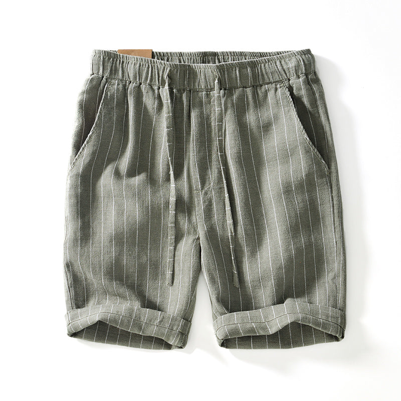 Gestreifte Leinen-Shorts Grün - Finn