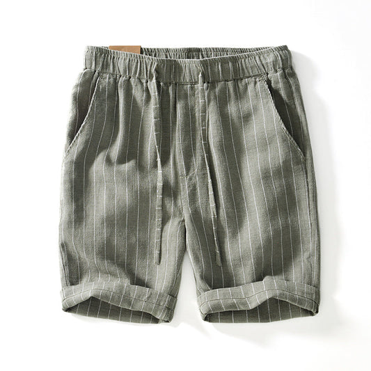 Gestreifte Leinen-Shorts Grün - Finn